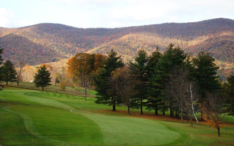 Apart from being the best hole on the course, the sidehill eleventh also affords one of the best long views from the course of the surrounding mountains.
