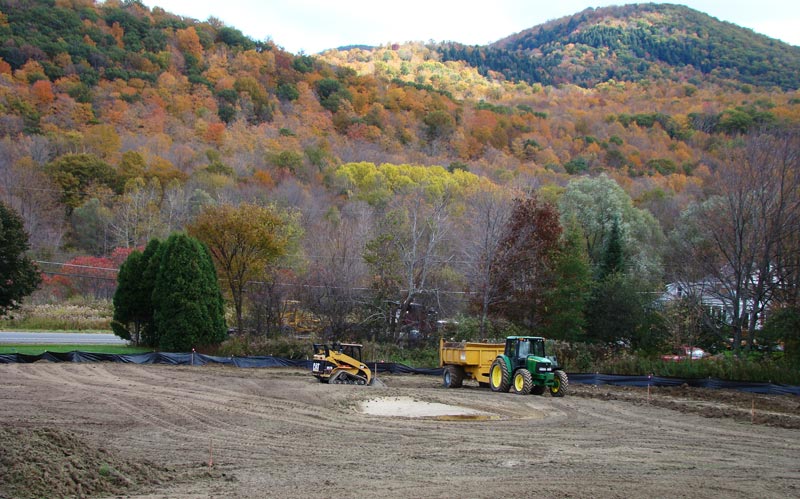 A boomerang green starts to take shape during the fall of 2009 when the seventeenth was closed for play.