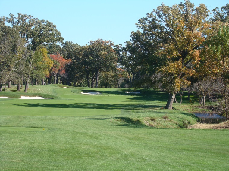 The best holes on the North Course, such as the seventeenth above, feature both topography and winding Butterfield Creek.