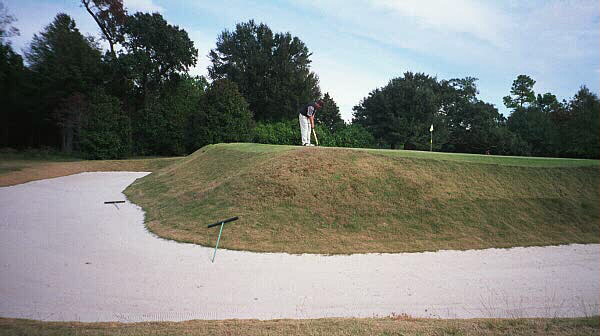 Yonce restored this wrap-around bunker behind the Short 3rd green.