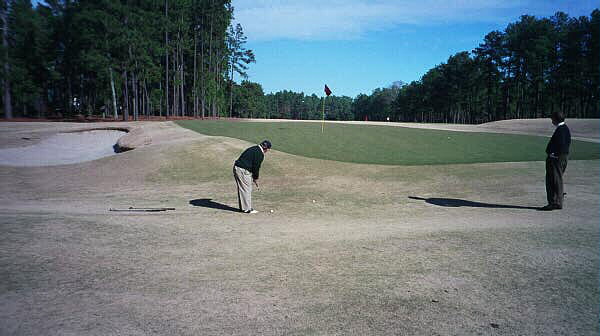The worlds best will once again face such difficult recovery shots in June, 2005. Pictured is the 1st green on Pinehurst No.2.