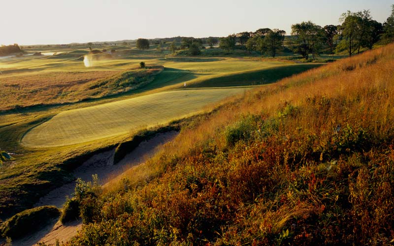 Of Erin Hills, Fry says: The natural contouring of Erin Hills allowed us to truly find golf holes. The fourteenth hole is a good example of this.