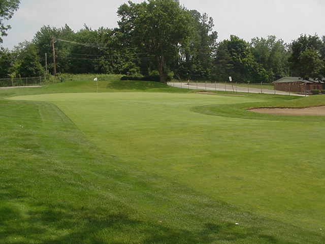 The first green at Hannastown is one of the steepest on the course.
