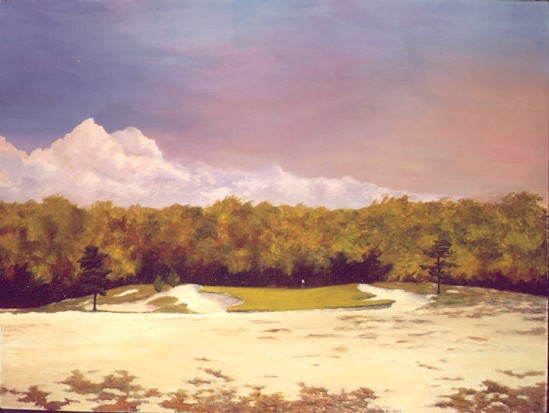 Artist Mike Millers interpretation of how the 3rd at Pine Valley looked during Thomass day.