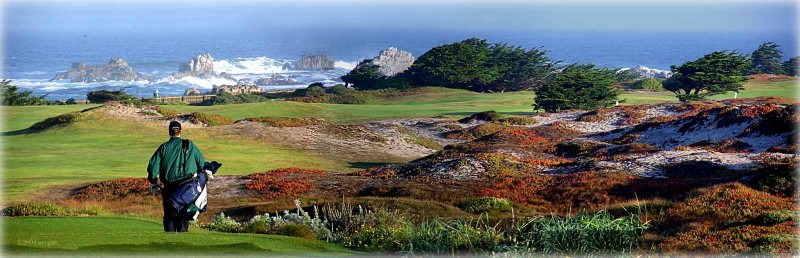 The expression the finest meeting of land and sea is echoed in this view from the 12th tee at Pacific Grove.