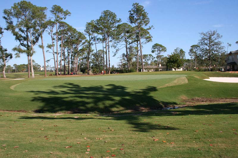 The ditch in front of the fallaway green at fifteen