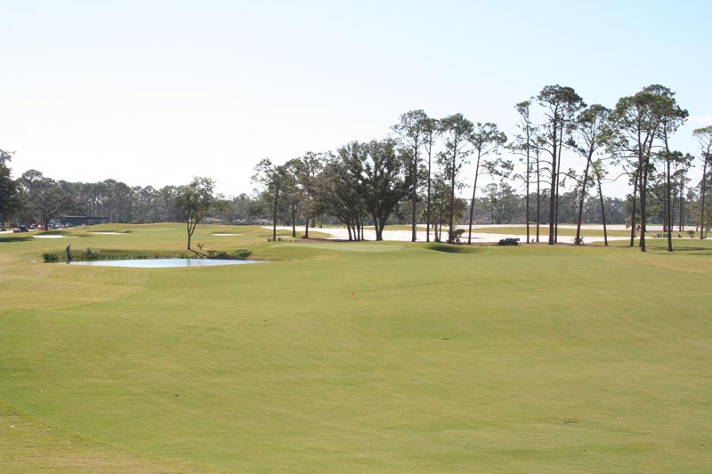 Eight green as seen from the top of the ridge â€œ well past all but the longest tee shots