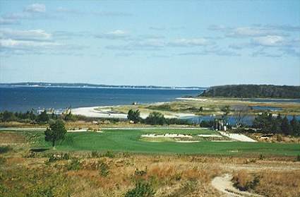 The view from the seventeenth at the National Golf Links of America.