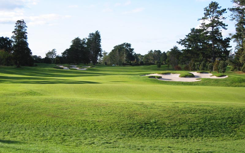 The par 5 fifth hole, as viewed from the tee.