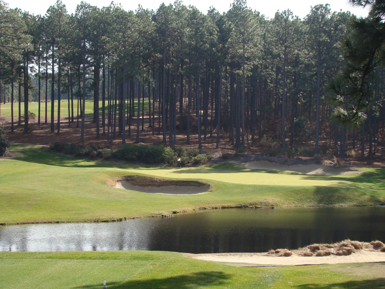 This photograph was taken three months later than the one above with Forest Creek now showing its winter colors. Golfers from as far away as Toronto have long made the drive to the Pinehurst area during winter months so as to enjoy the firm playing conditions that the sandy soil base provides. 