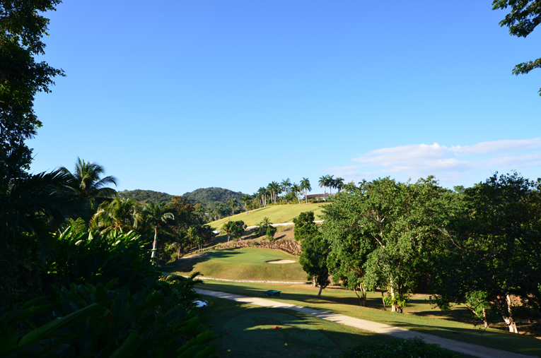 After the uphill approach to the ninth, the golfer faces the steeply downhill tenth ...