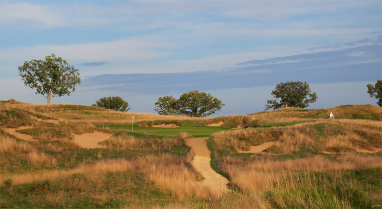 One of the most handsome holes on the course was perfectly tucked into a fold between a tall dune left and a smaller dune right.