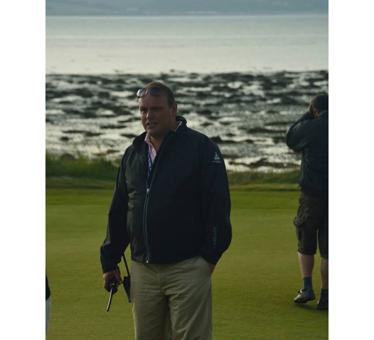 Chris Haspell at 5:30am Sunday of the 2013 Scottish Open, making sure all is ready for play.