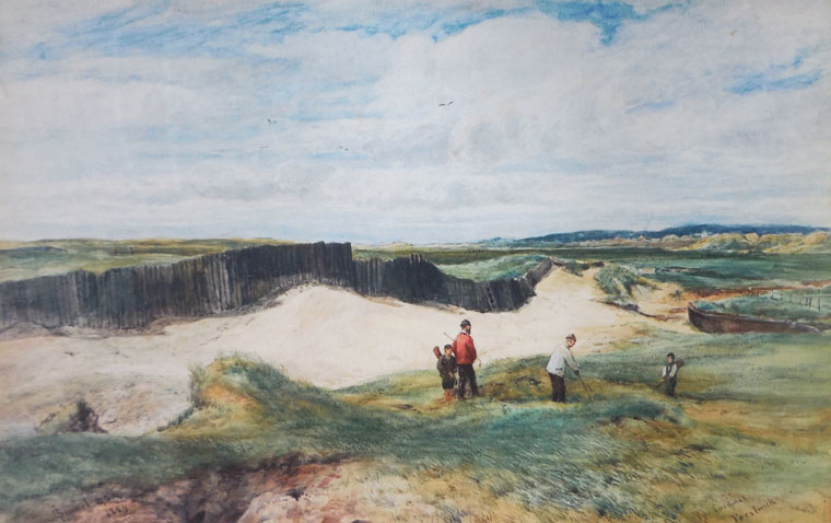 Old Tom Morris doesn’t receive enough credit as a golf course architect. Just consider some of the fantastic holes and features that he created tat Prestwick. Above is J Smart’s 1889 watercolor of the Cardinal bunker.