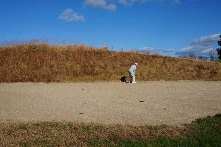 Emmet cut this nine foot deep bunker into the brow of the hill that the golfer drives over at the eighth.