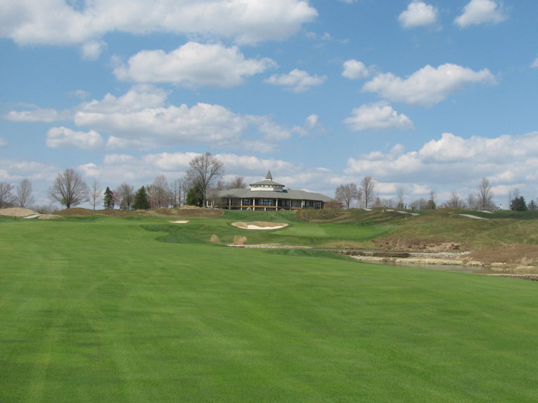 View of the clubhouse from the eighteenth fairway