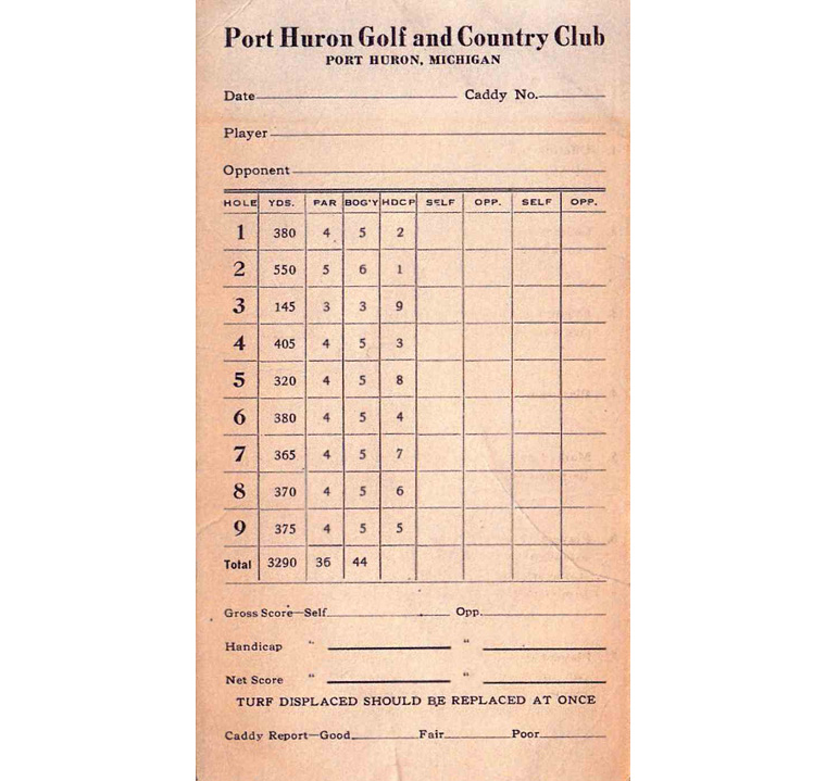 PHG & CC Bendelow Course Scorecard 1912-1921 PHGC